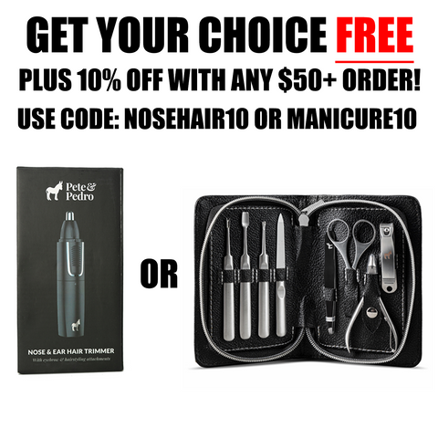 nose hair trimmer and manicure kit with deal information text