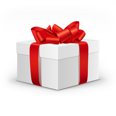 White gift box with a red ribbon and bow on a white background