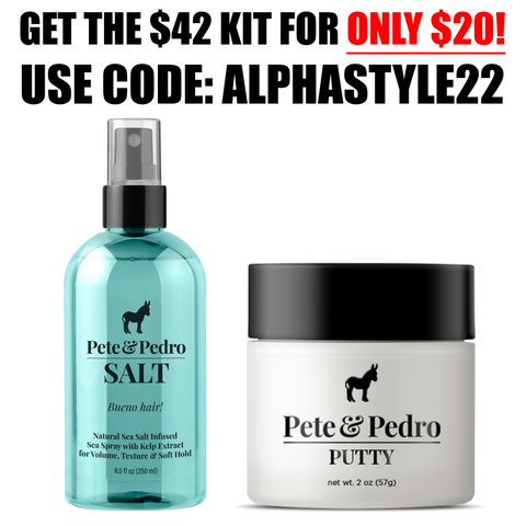 salt natural sea salt spray and hair putty with promotional deal text