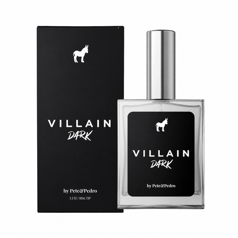 Villain Dark perfume bottle and packaging on a white background