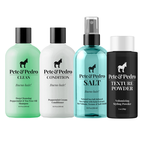Set of Pete & Pedro hair care products on a white background